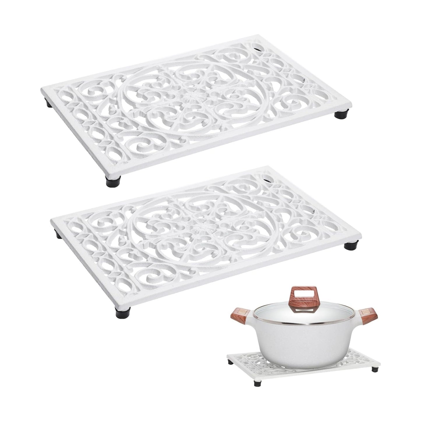 Sumnacon Cast Iron Trivet 2Pcs Heat Resistant Trivets for Hot Pots and Pans | 9.6 x 6.3 Inch Metal Trivets with Rubber
