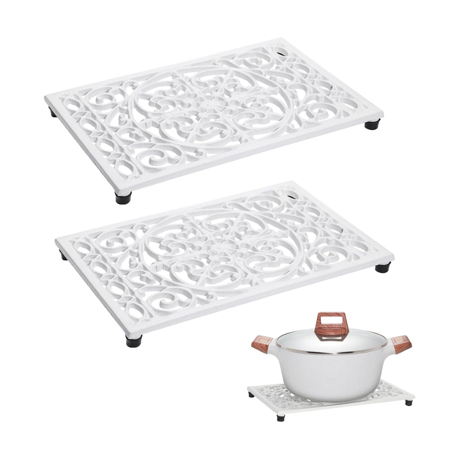 Sumnacon Cast Iron Trivet 2Pcs Heat Resistant Trivets for Hot Pots and Pans | 9.6 x 6.3 Inch Metal Trivets with Rubber