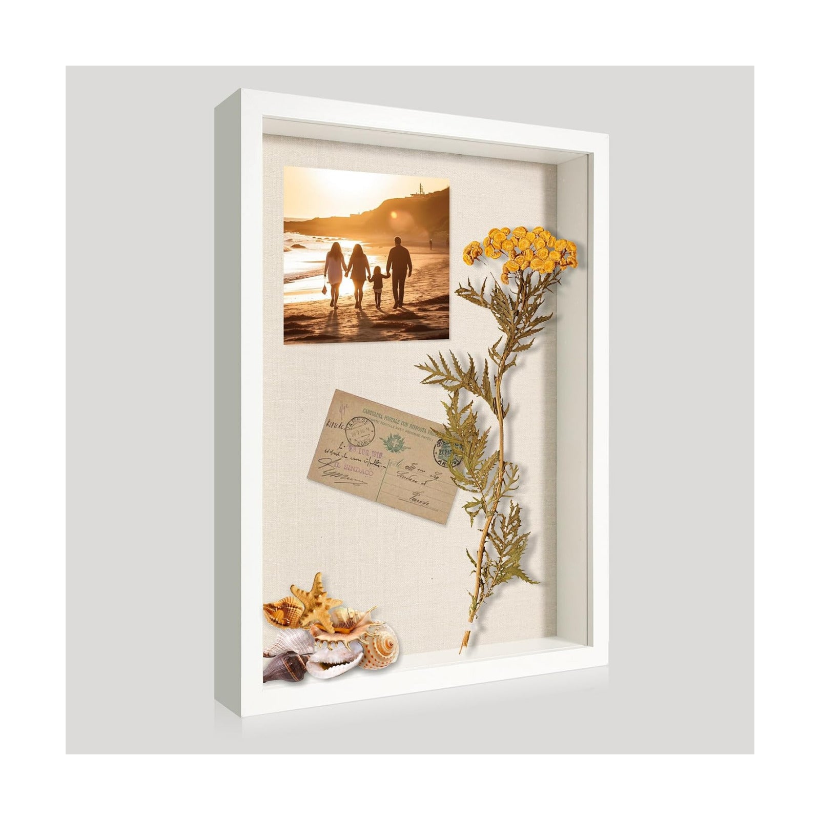 12x16 Large Shadow Box Picture Frame Display Case with Soft Linen Back, White Wooden Memory Shadow Box Frame with