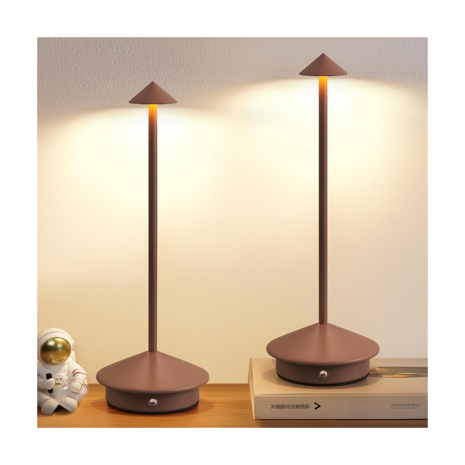 Modern Cordless Table Lamp Set of 2, Brown Portable LED Desk Lamps | 5000mAh, Rechargeable, Battery Operated Lighting