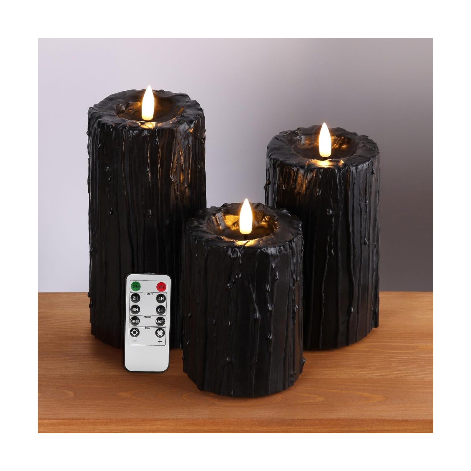 Black Dripping Wax Halloween Flameless Pillar Candles with Remote | Flickering Realistic LED Candles Set of 3, 2 AA