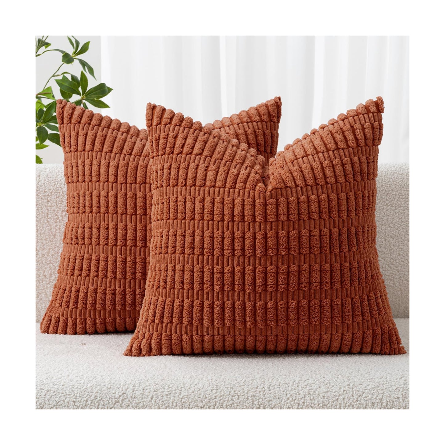 MIULEE Fall Corduroy Decorative Throw Pillow Covers 12x12 Rust Pack of 2