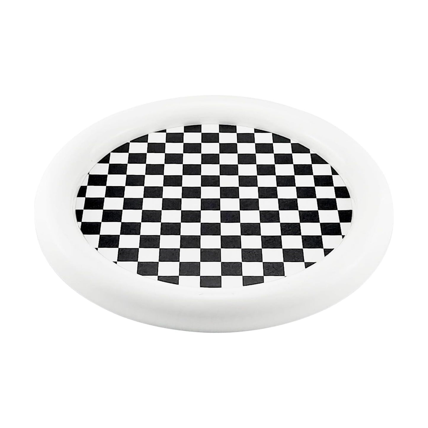 Checkered Decorative Tray / Round White Checkered