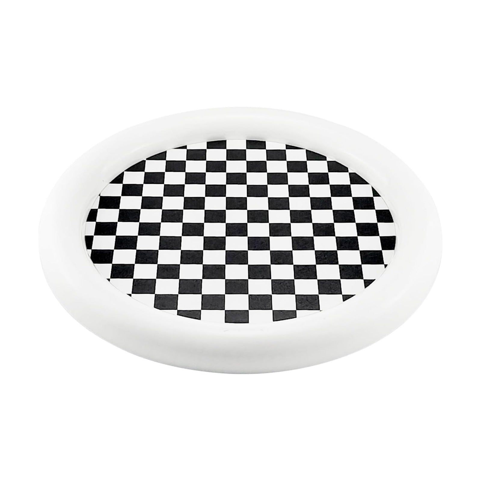 Checkered Decorative Tray / Round White Checkered