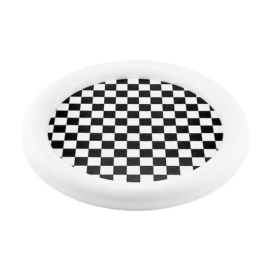 Checkered Decorative Tray / Round White Checkered