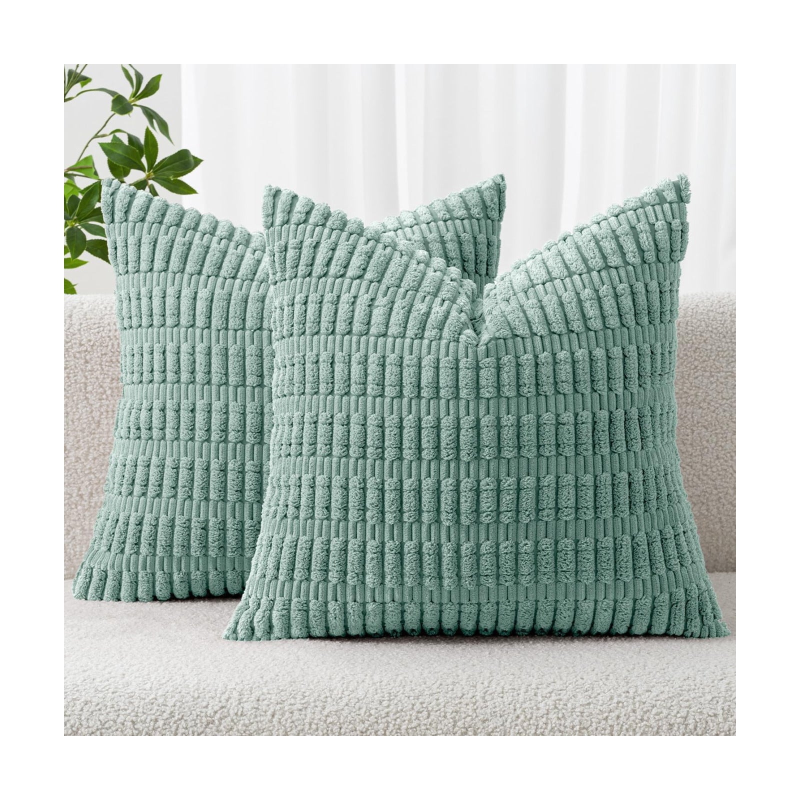 MIULEE Corduroy Decorative Throw Pillow Covers 18x18 Teal Green Pack of 2