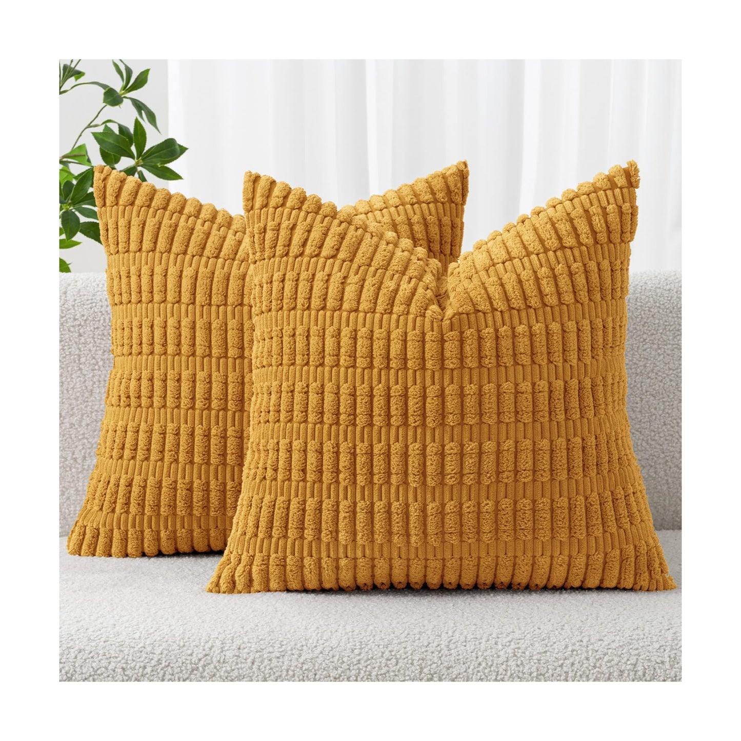 MIULEE Corduroy Decorative Throw Pillow Covers 20x20 Gold Yellow Pack of 2