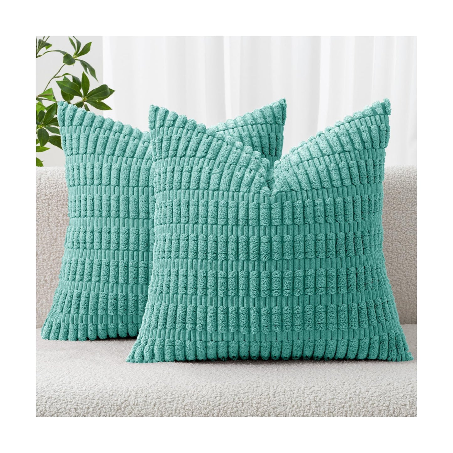 MIULEE Corduroy Decorative Throw Pillow Covers 18x18 Aqua Green Pack of 2