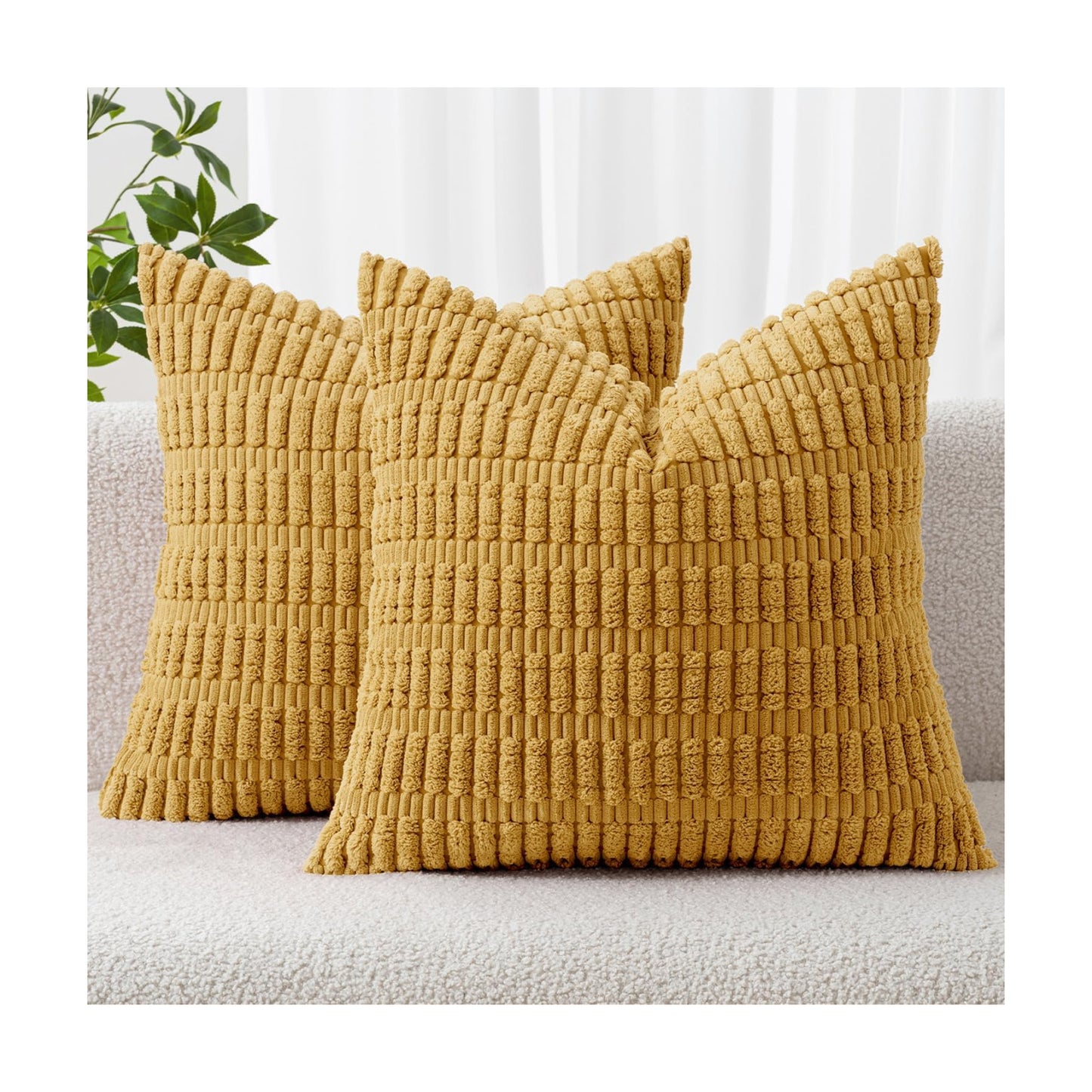 MIULEE Corduroy Decorative Throw Pillow Covers 20x20 Yellow Pack of 2