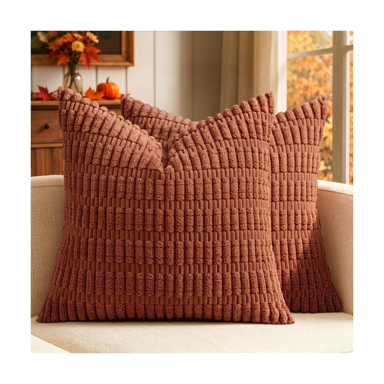 MIULEE Fall Euro Decorative Throw Pillow Covers 26x26 Dark Rust Pack of 2