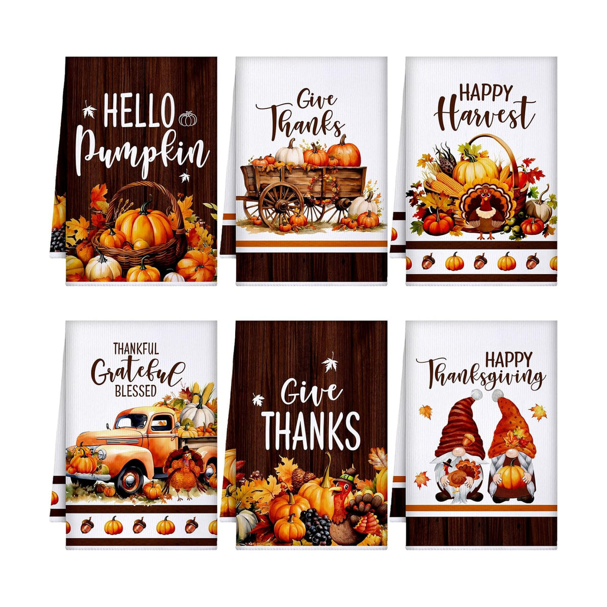 Geyoga Set of 6 Fall Kitchen Towels Autumn Dish Towel Vintage Pumpkin Towel