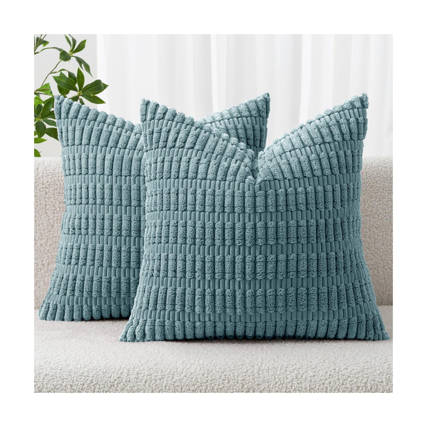 MIULEE Corduroy Decorative Throw Pillow Covers 18x18 Coastal Blue Pack of 2