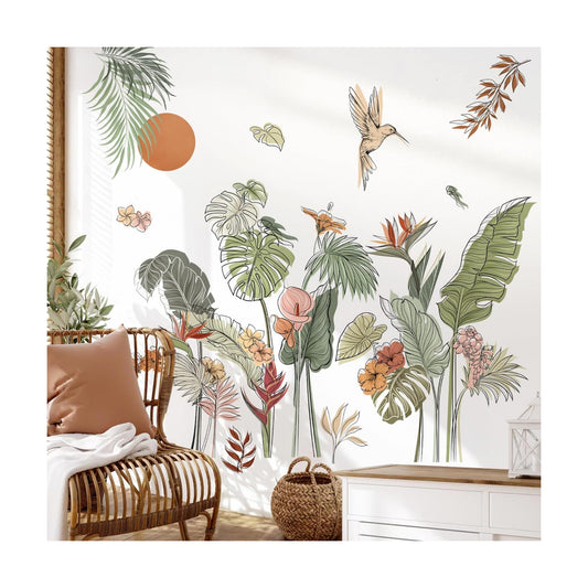 Boho Tropical Leaves Flower Wall Decals Bohemian Floral Plants Sun Wall Stickers Bedroom Living / B