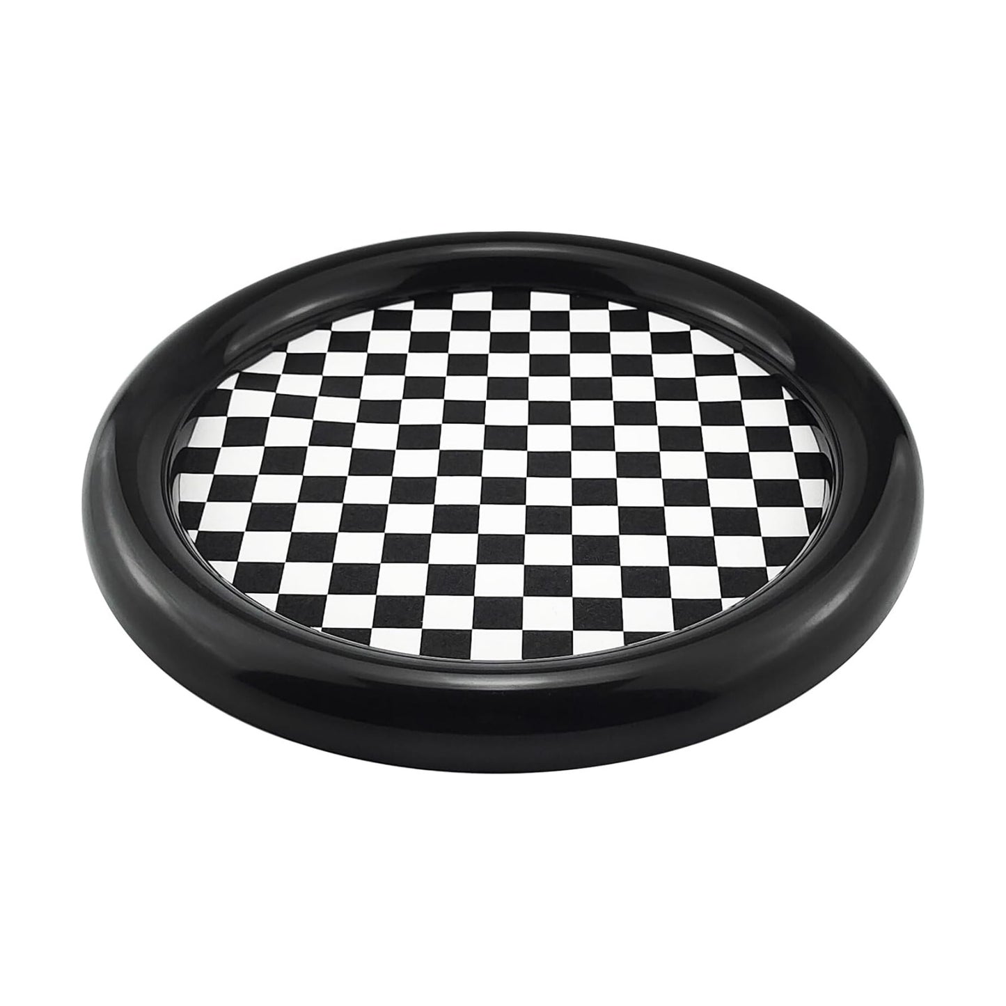 Checkered Decorative Tray / Round Black Checkered