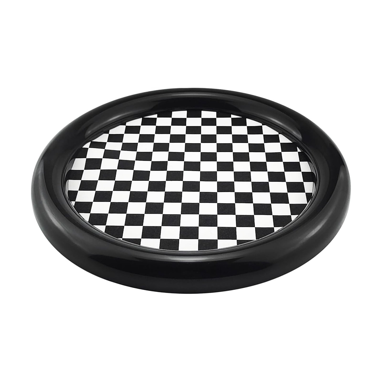 Checkered Decorative Tray / Round Black Checkered