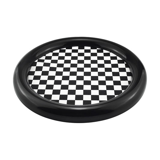 Checkered Decorative Tray / Round Black Checkered