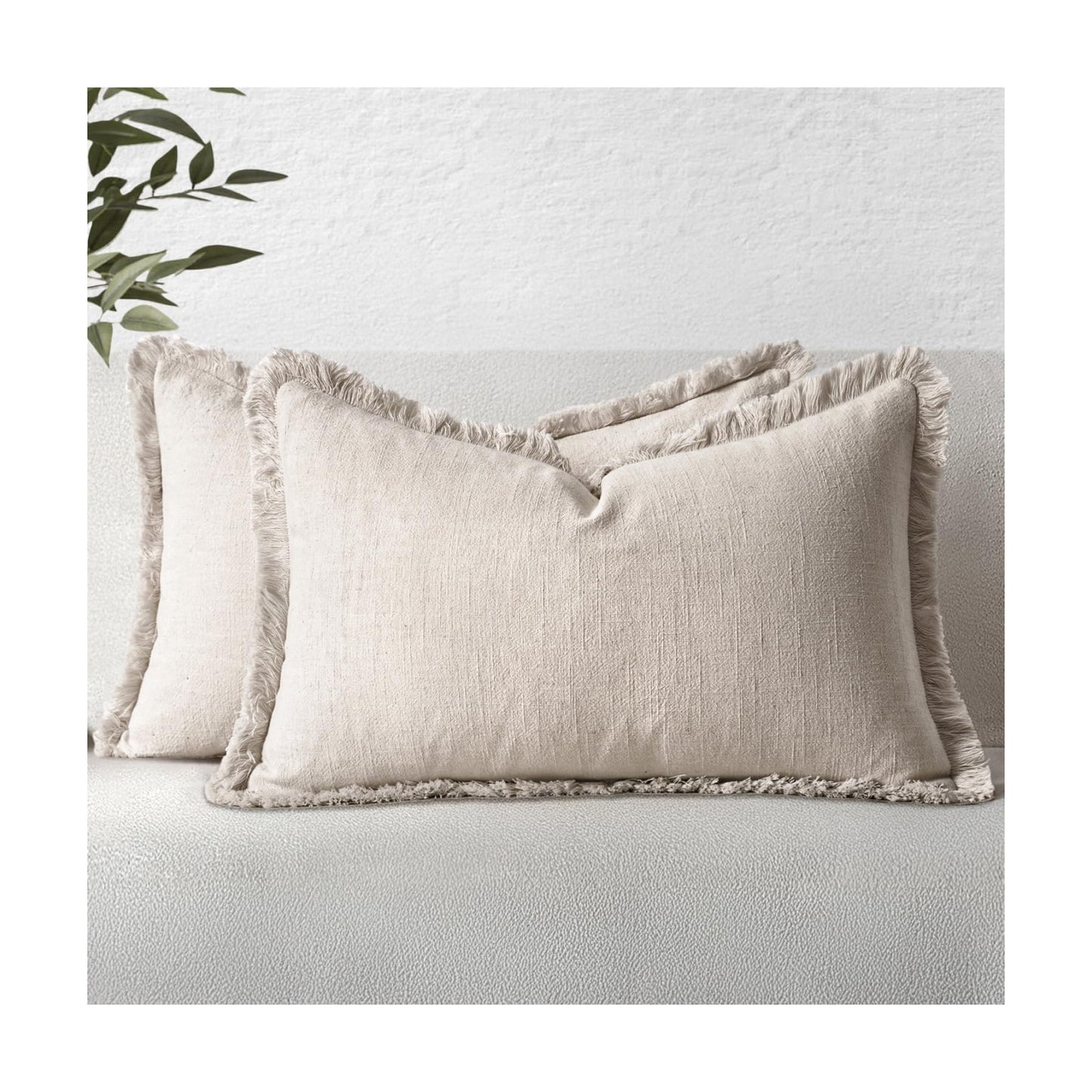 MIULEE Linen Decorative Lumbar Throw Pillow Covers Natural Beige 12x20