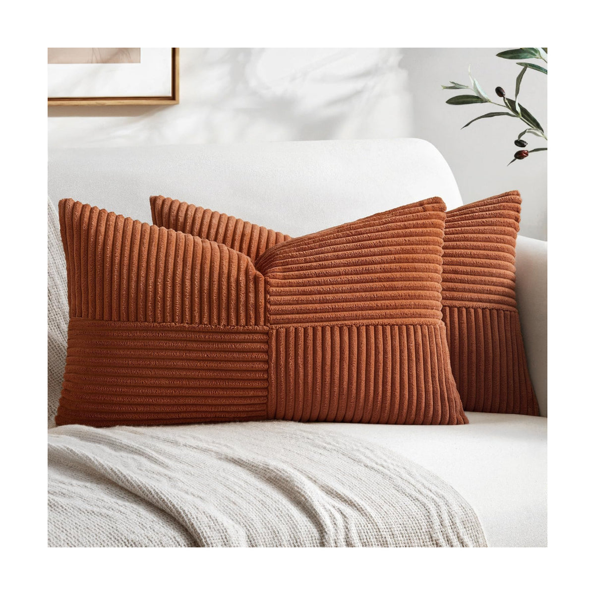 MIULEE Fall Rust Decorative Lumbar Throw Pillow Covers 12x20 Inch 2 Pack