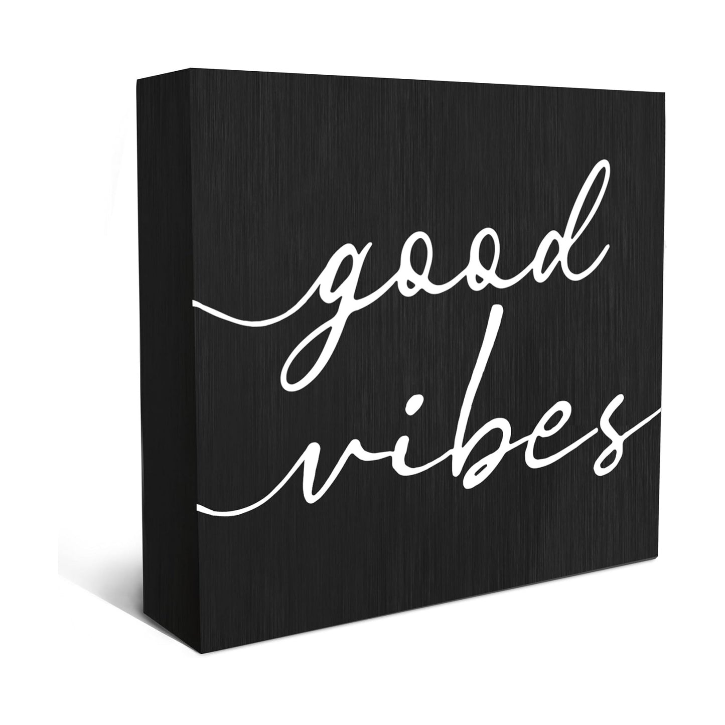 White Wood Box Sign Desk Decor / Black / 5 x 5