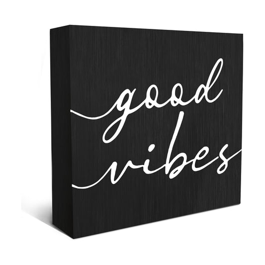 White Wood Box Sign Desk Decor / Black / 5 x 5