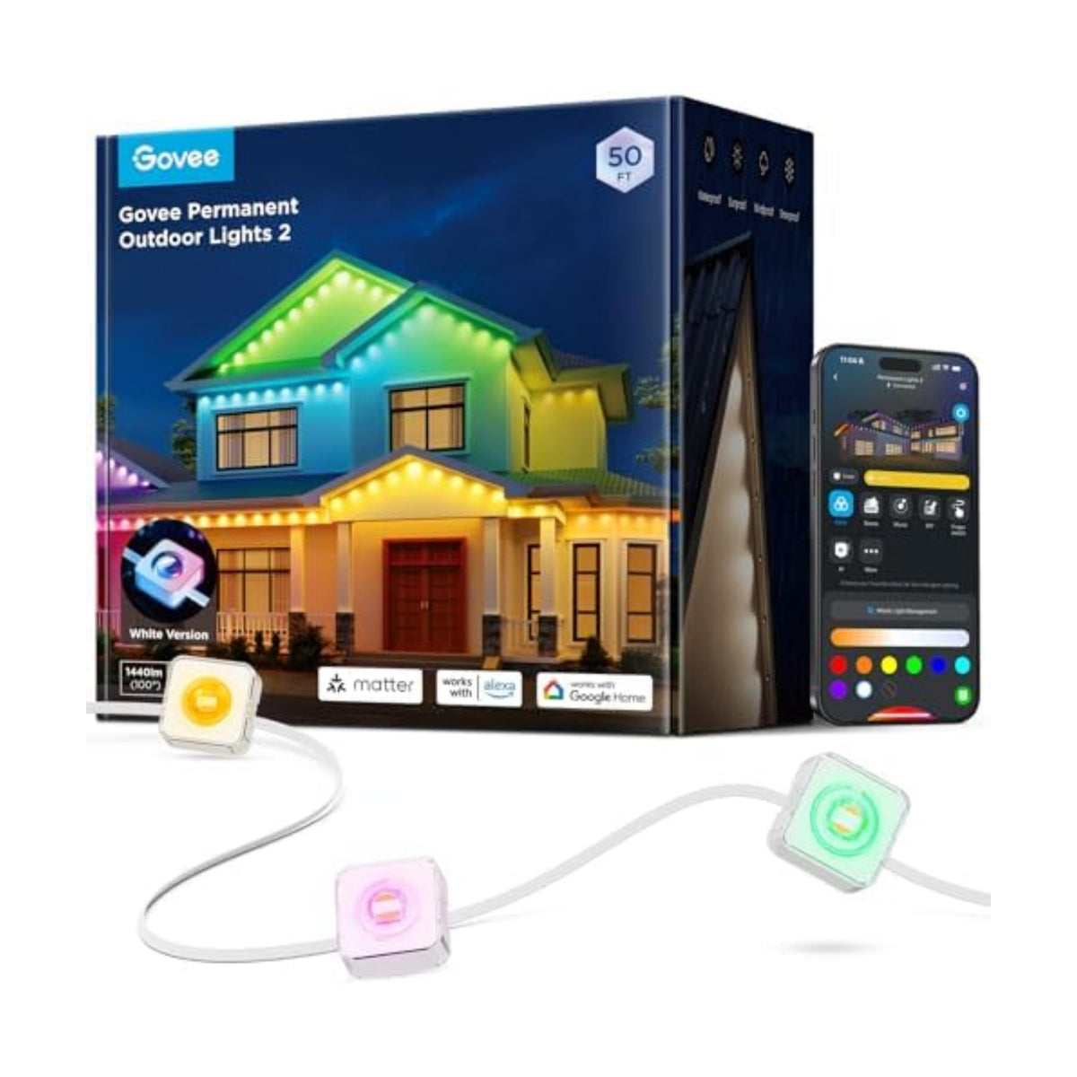 Govee Permanent Outdoor Lights 2, 50ft RGBIC Outdoor Lights with 100 Modes
