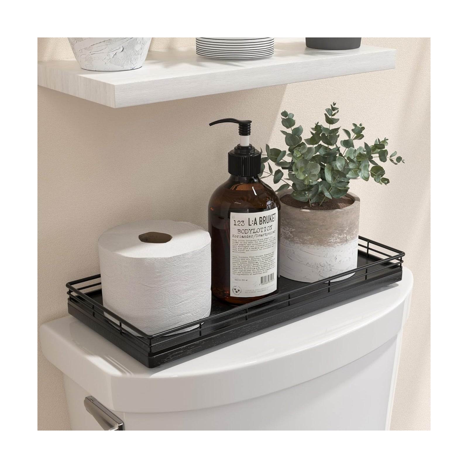 13" Wood Toilet Paper Storage Basket Back of Toilet Basket Organizer / Black / 13 x 6.5 x 1.5