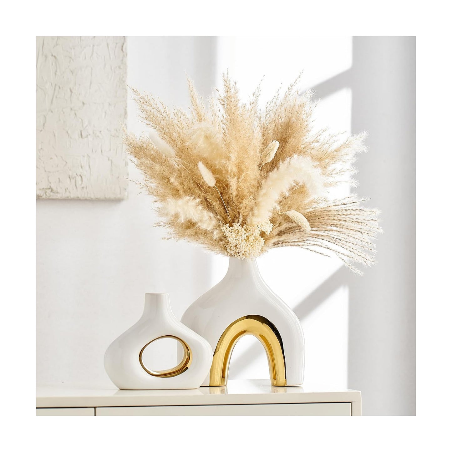 Modern Ceramic Donut Vase / White Gold / Set of 2