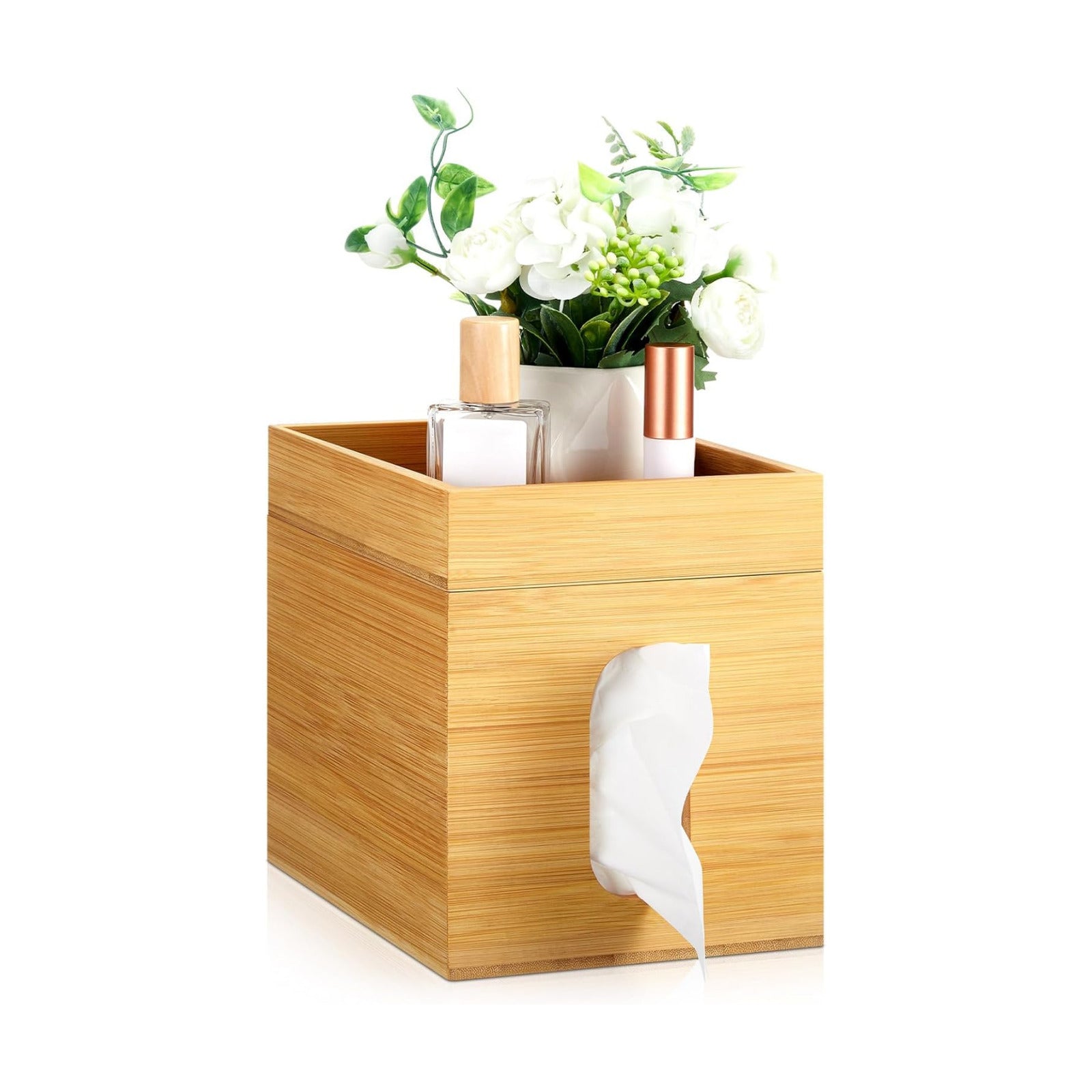 Bamboo Tissue Box Cover / 6 x 6 x 7.4