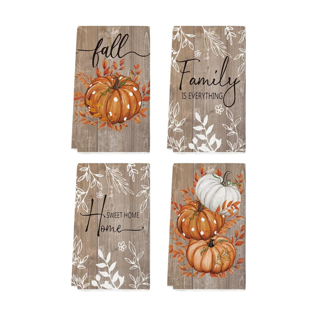Artoid Mode Wood Orange Pumpkin Fall Kitchen Towels Set of 4 18x26 Inch