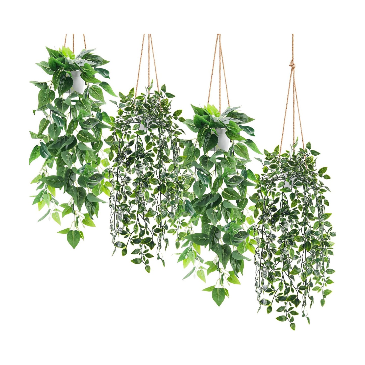 Fake Plants Hanging Faux Potted Ivy Vine Artificial Mandala Plants / Set of 4