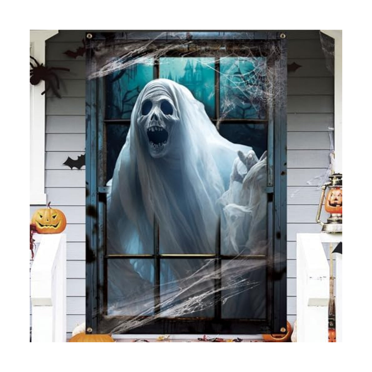 CCINEE Halloween Scary Window Decorations, Large Spooky Ghost Haunted House Window Decor with Rope for Indoor Outdoor Halloween Supplies