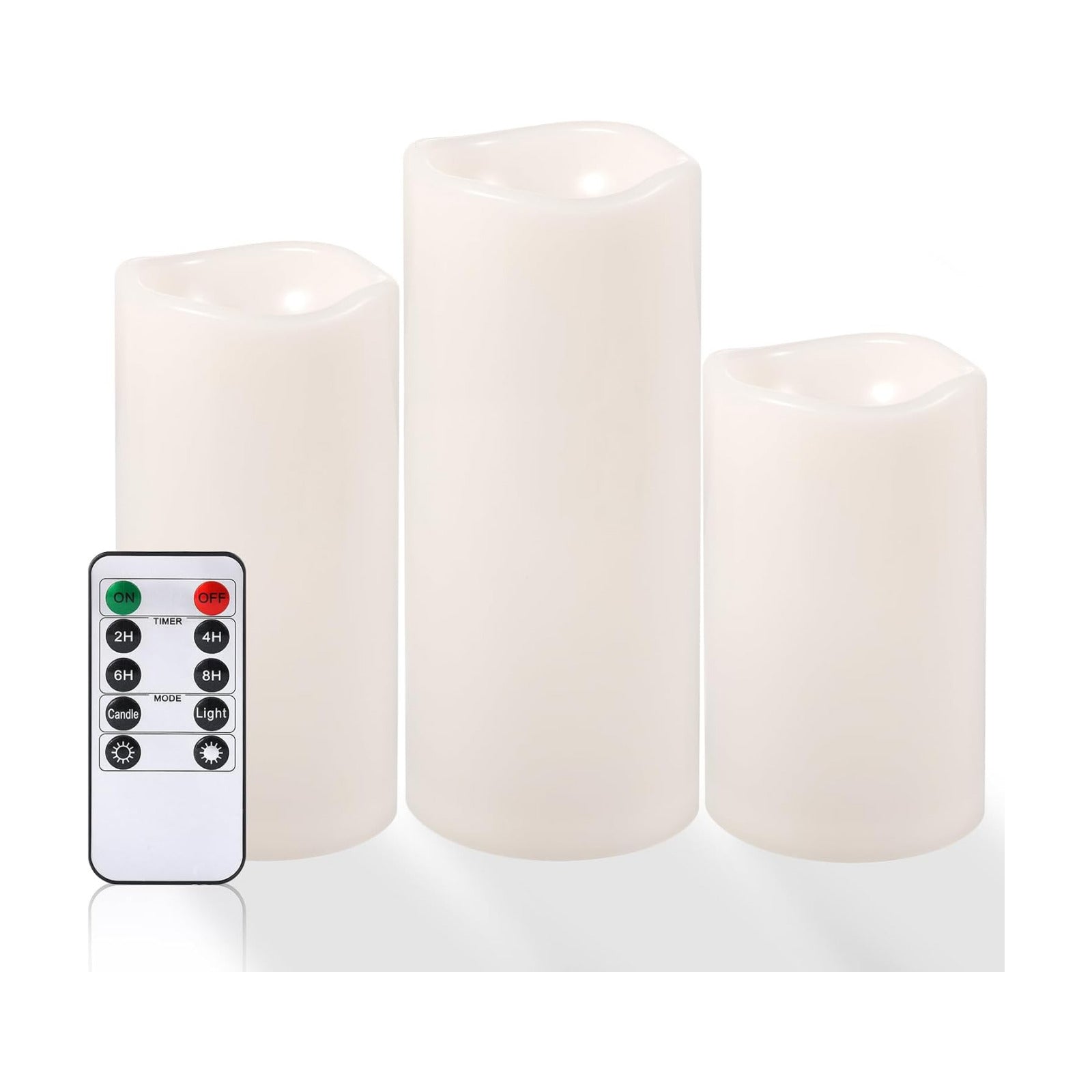 NURADA Large Waterproof Flameless Candles 6" 8" 10" x 4" - Outdoor Indoor LED Pillar Flickering Candle Battery Operated