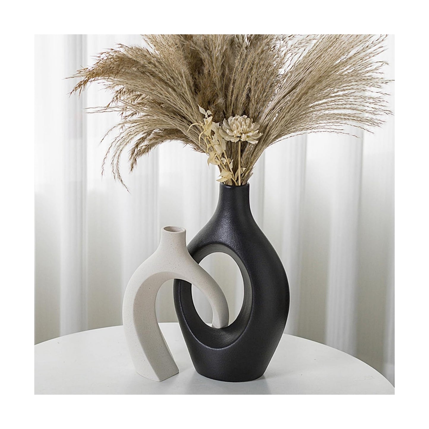 XL Black and Beige Snuggle Hollow Ceramic Vase / Black+beige XL / Set of 2