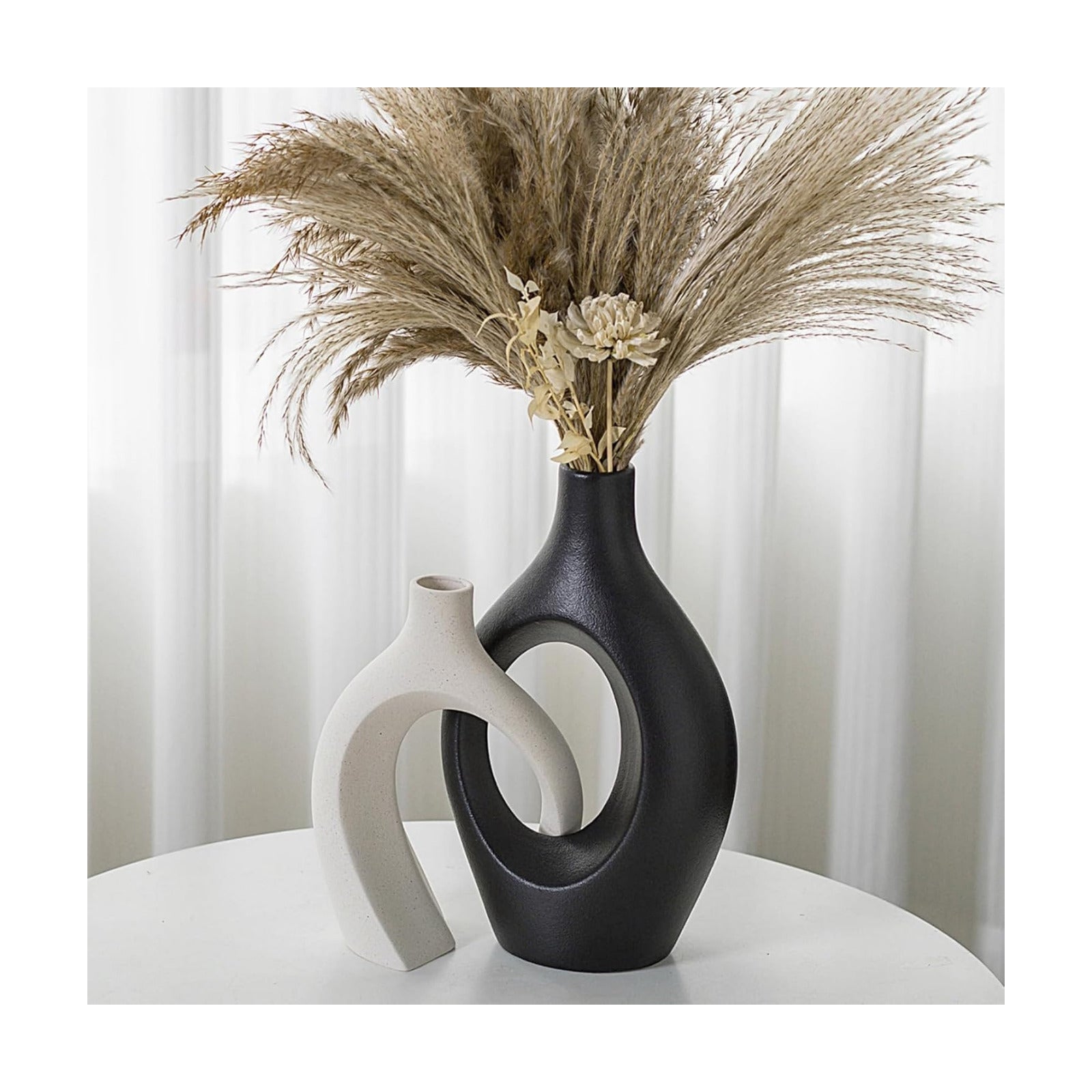 XL Black and Beige Snuggle Hollow Ceramic Vase / Black+beige XL / Set of 2