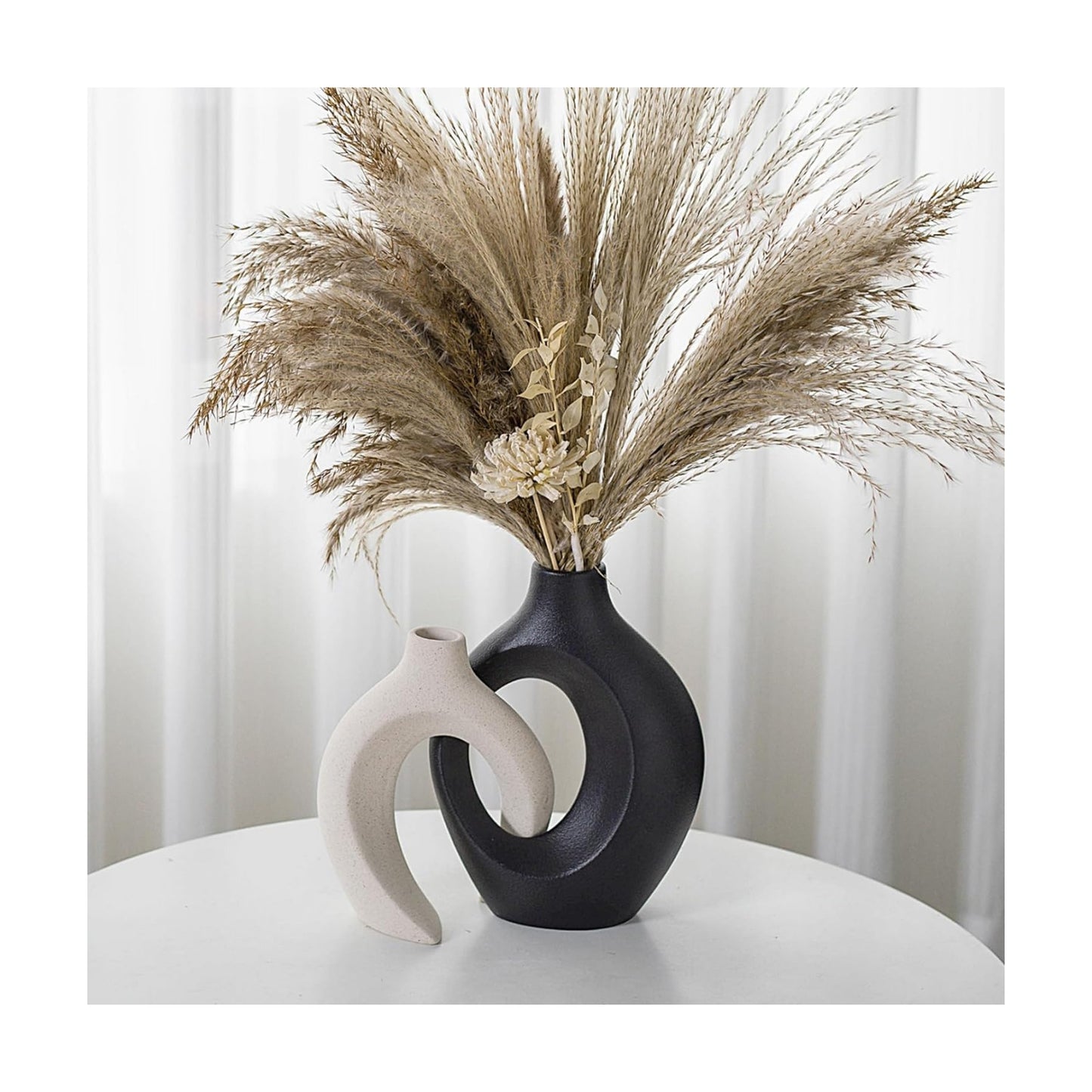 Black and Off-White Hollow Ceramic Vase / Black+off-white L / Set of 2