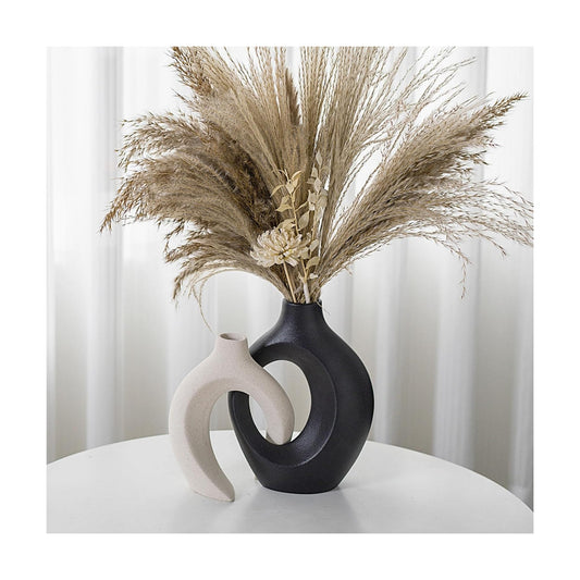 Black and Off-White Hollow Ceramic Vase / Black+off-white L / Set of 2