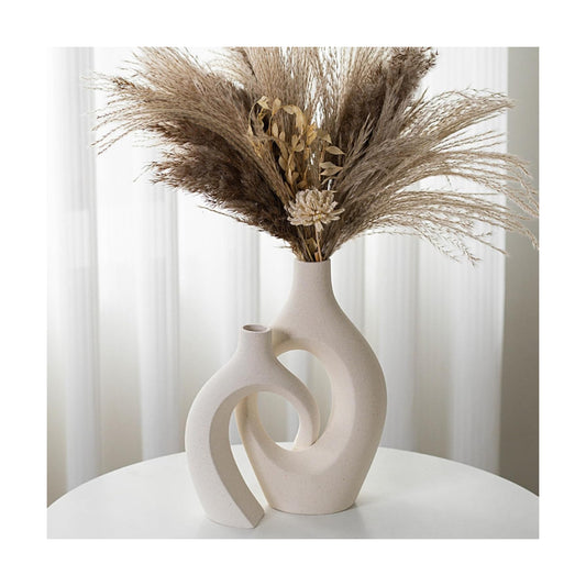 Snuggle Hollow XL Cream White Ceramic Vase / Cream White XL / Set of 2