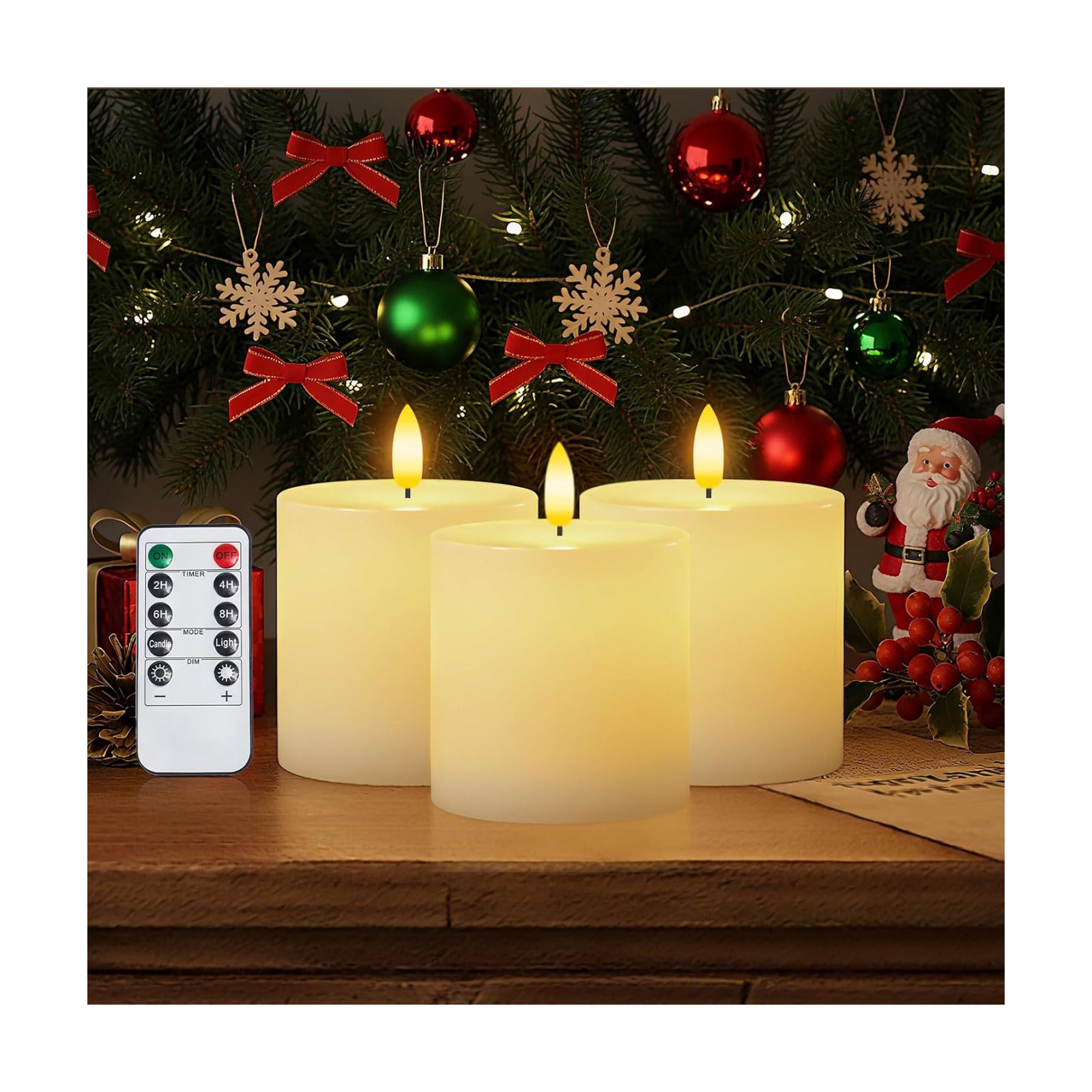 Homemory 3x3 White Flameless Candles Battery Operated with Remote Timer | Real Wax LED Pillar Candle with Realistic