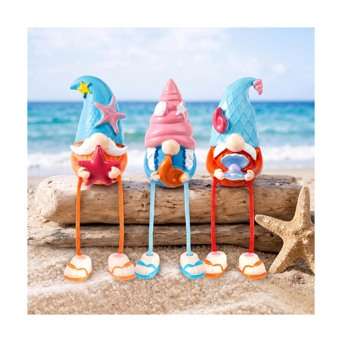 3 Pcs Beach Gnome Figurines Summer Coastal Resin Dangling Legs