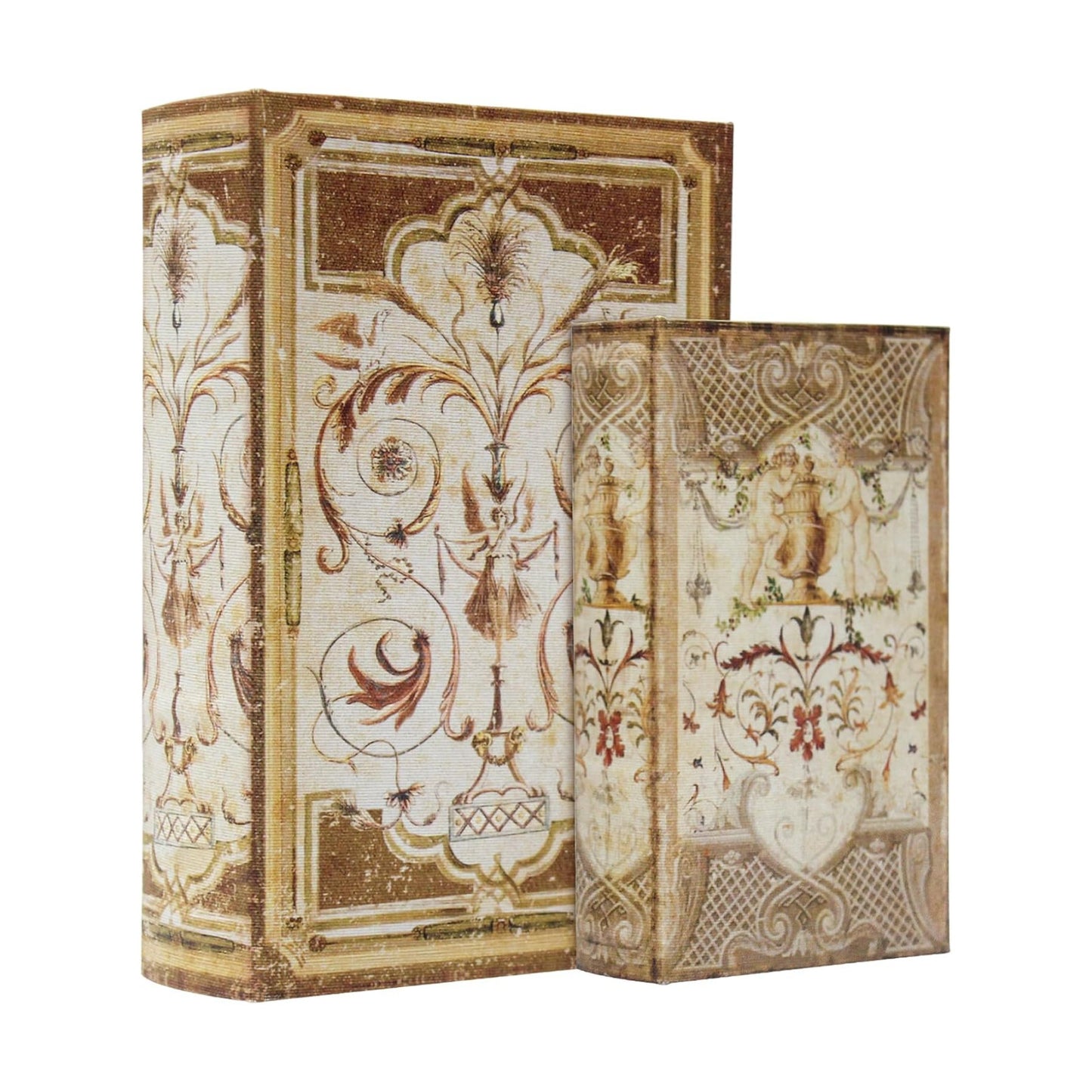 Magnetic Lock Faux Wooden Storage Book Box / Vintage Pattern / Set of 2