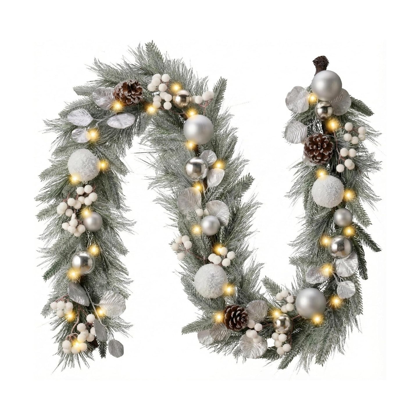 Valery Madelyn 6 Ft Pre-Lit Christmas Garland with Lights for Mantle, Lighted Outdoor Xmas Garland with Silvery White
