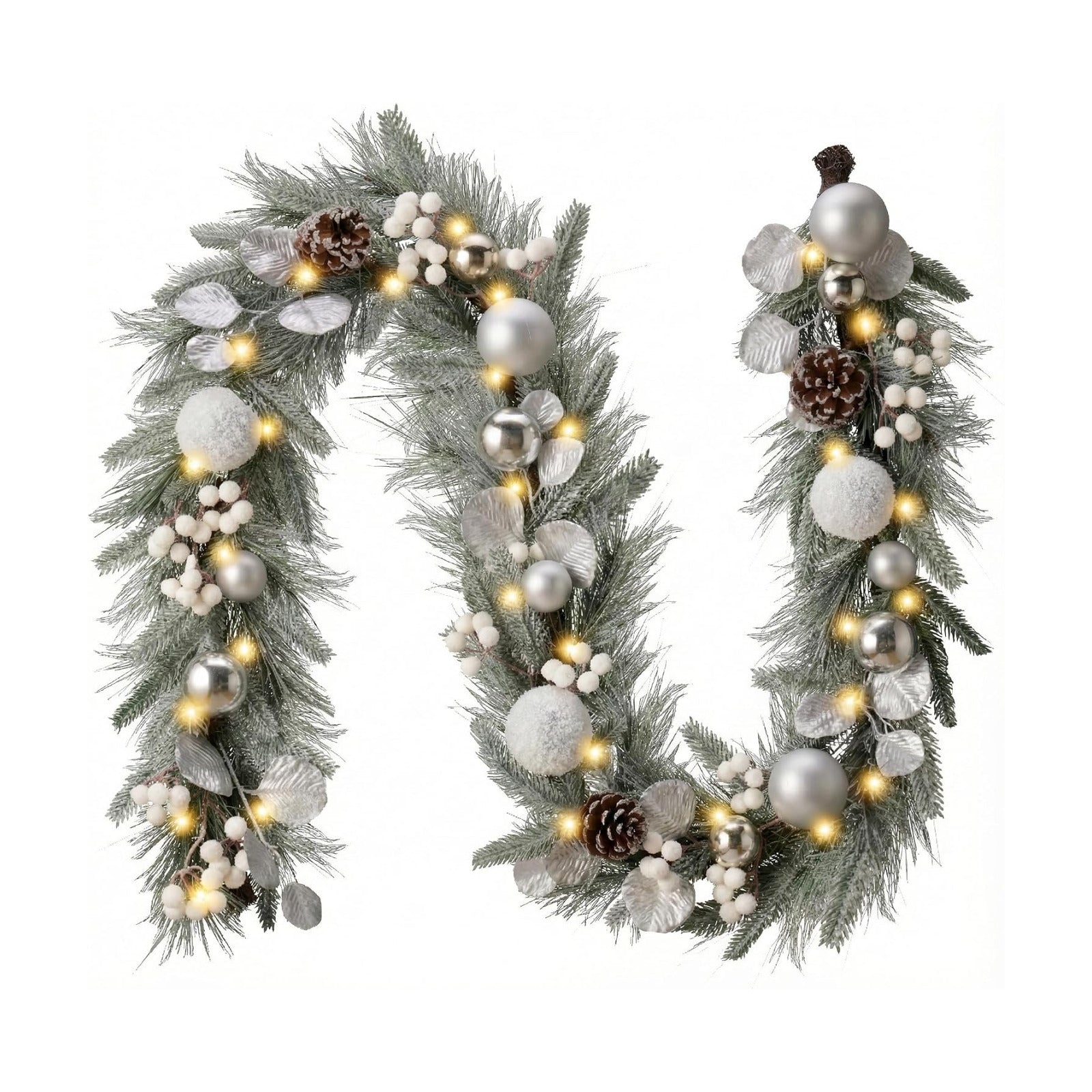Valery Madelyn 6 Ft Pre-Lit Christmas Garland with Lights for Mantle, Lighted Outdoor Xmas Garland with Silvery White