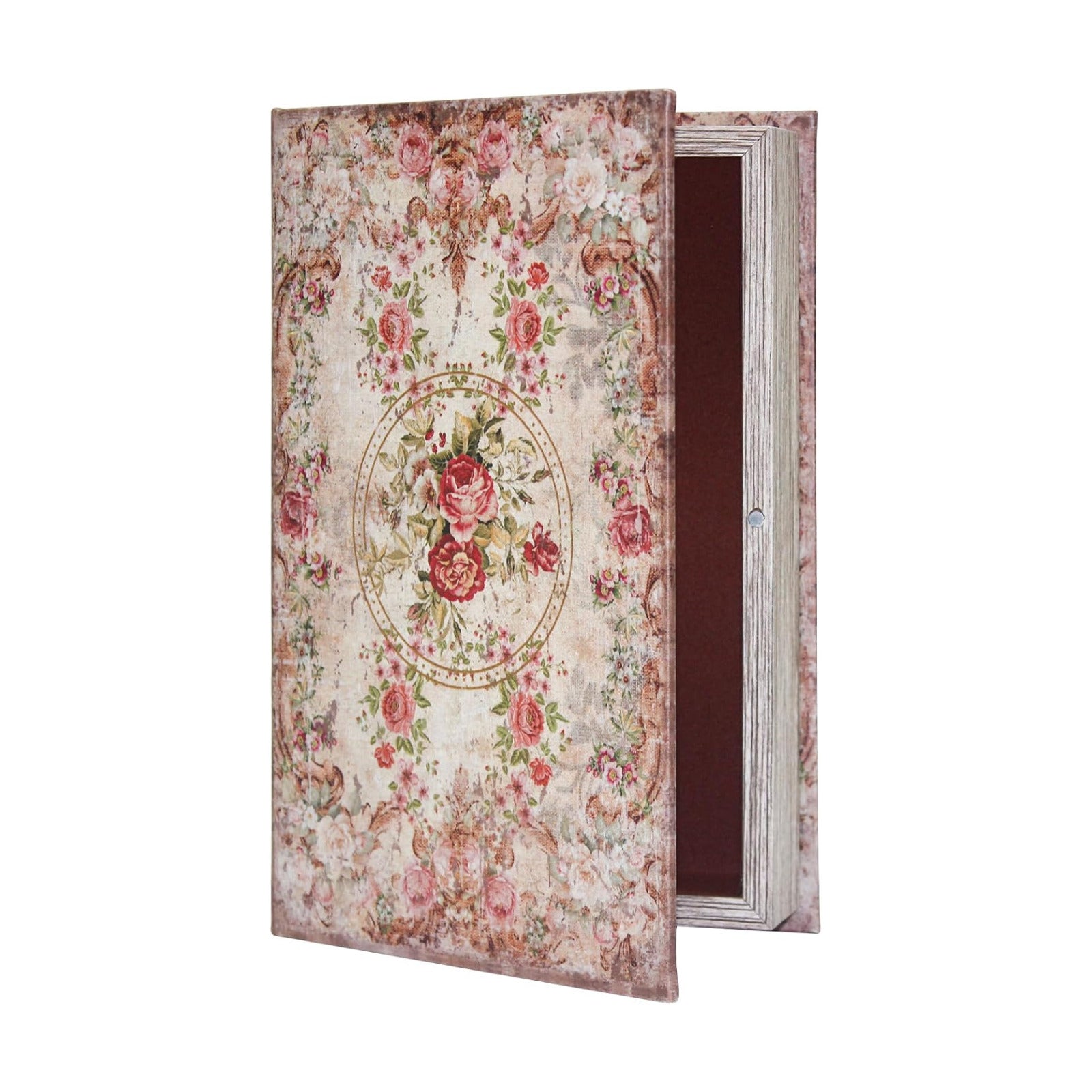 Book Box Decorative Storage Box Faux Wood / Rose Pattern