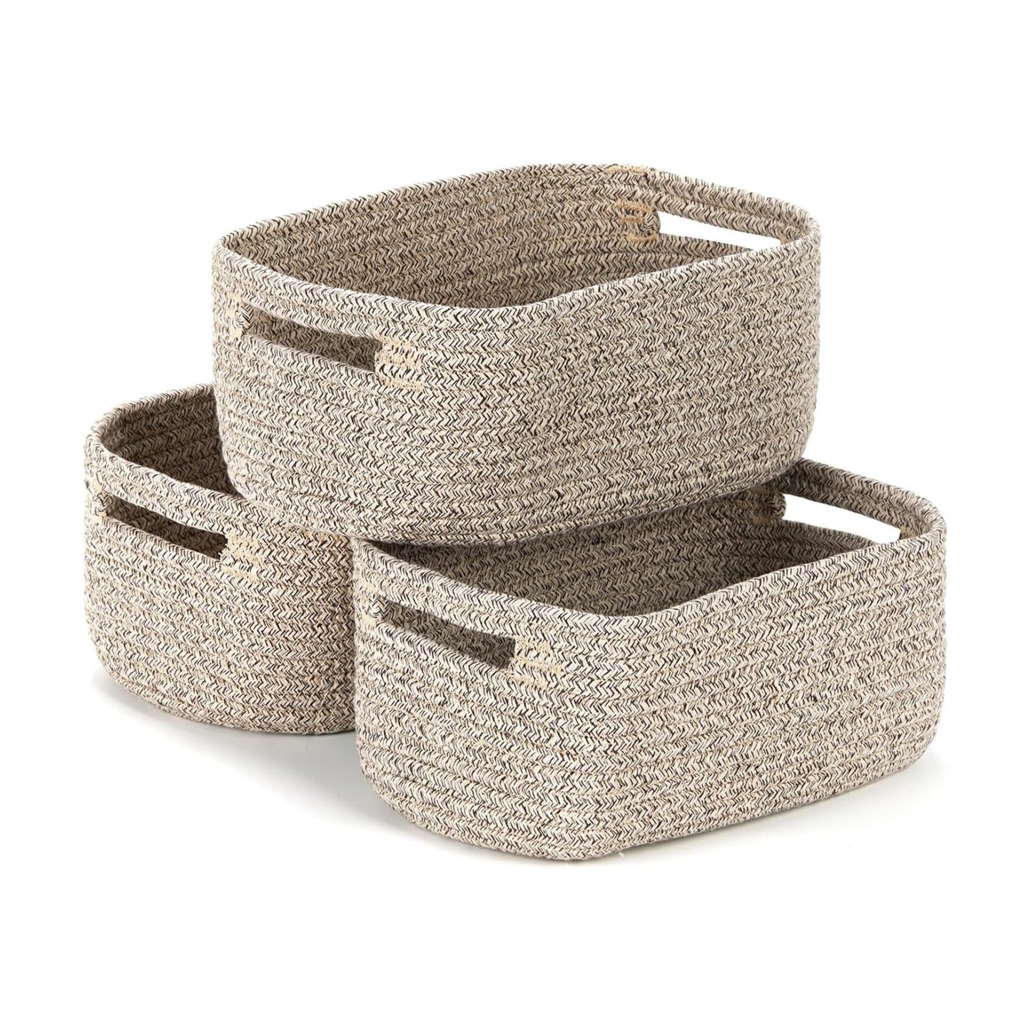 Small Cotton Rope Storage Baskets for Organizing Woven Baskets / 11.8 x 7.8 x 5 / Tan / Set of 3