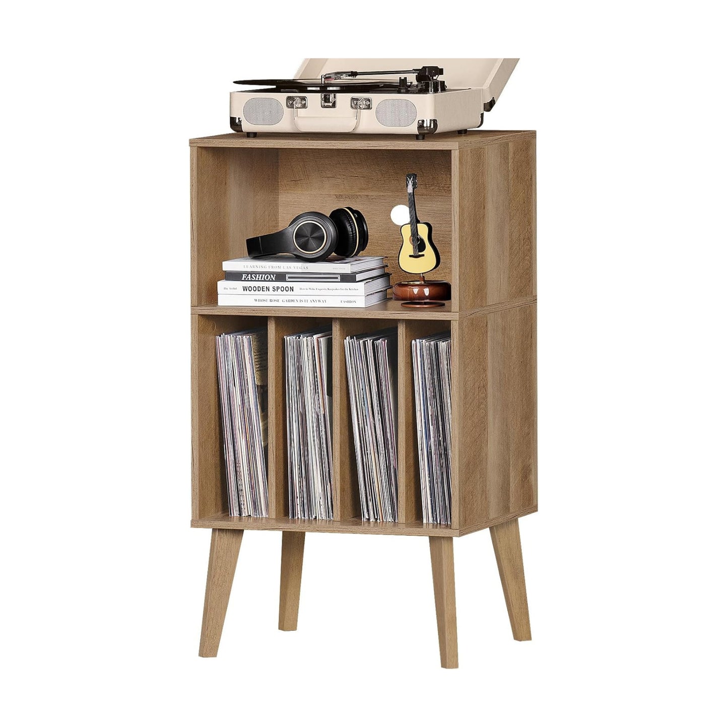Lerliuo Record Player Stand, Oak Turntable Stand Holds up to 160 Albums | Mid-Century Vinyl Storage Cabinet Table,Solid