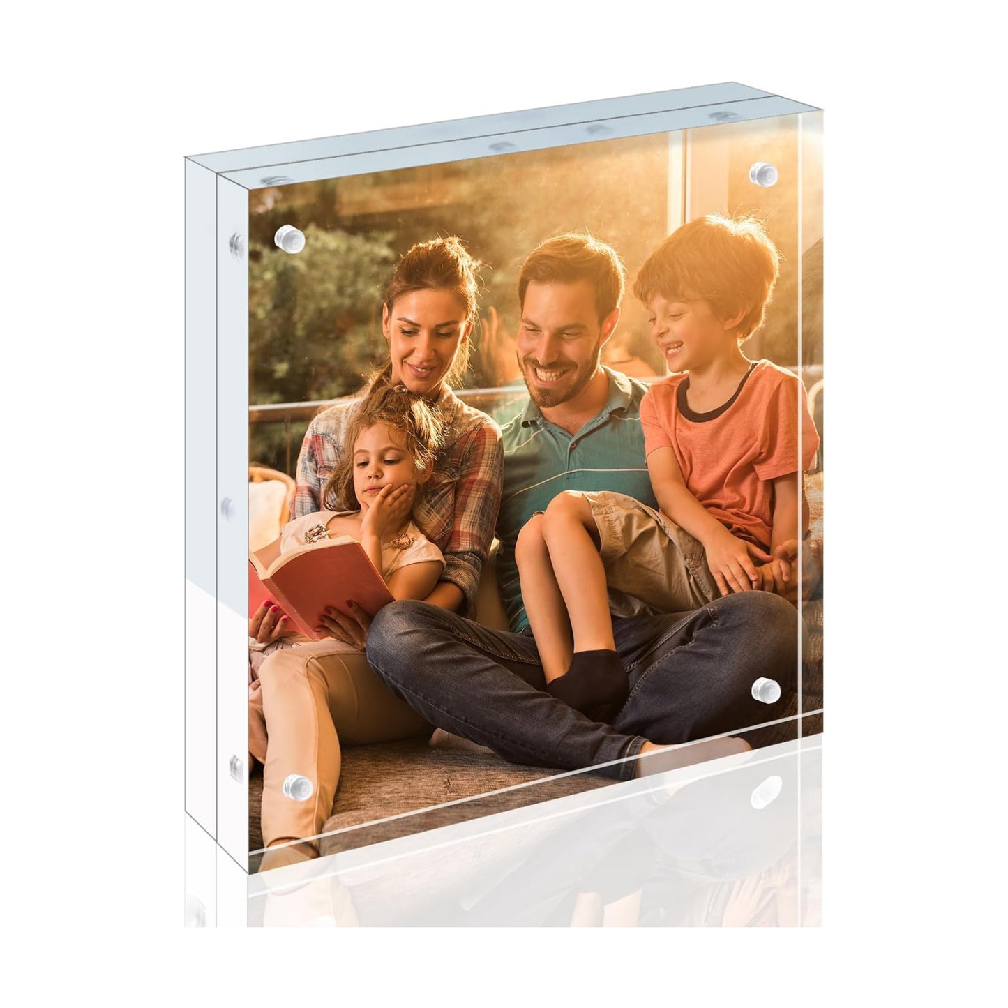 Egofine 8x8 Acrylic Frame 6 Pack, 20mm Thicker Frameless Clear Picture Frame, Double Sided Magnetic Picture Frame, Free
