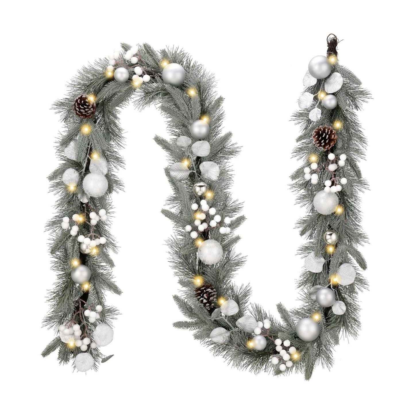 Valery Madelyn 9 Ft Pre-Lit Christmas Garland with Lights for Mantle, Lighted Outdoor Xmas Garland with Silvery Blue