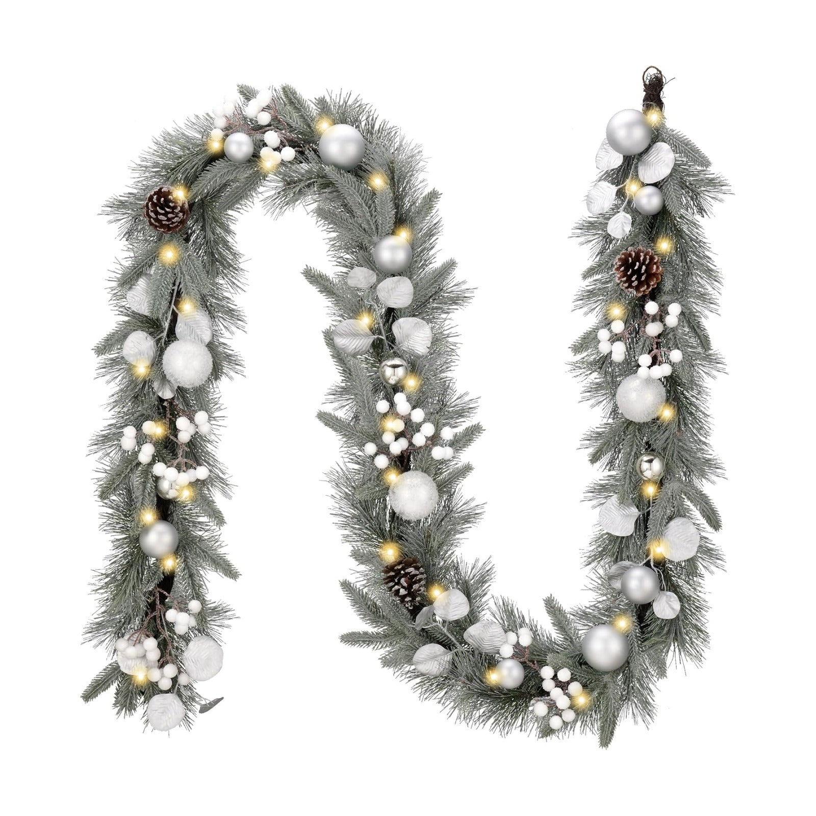 Valery Madelyn 9 Ft Pre-Lit Christmas Garland with Lights for Mantle, Lighted Outdoor Xmas Garland with Silvery Blue