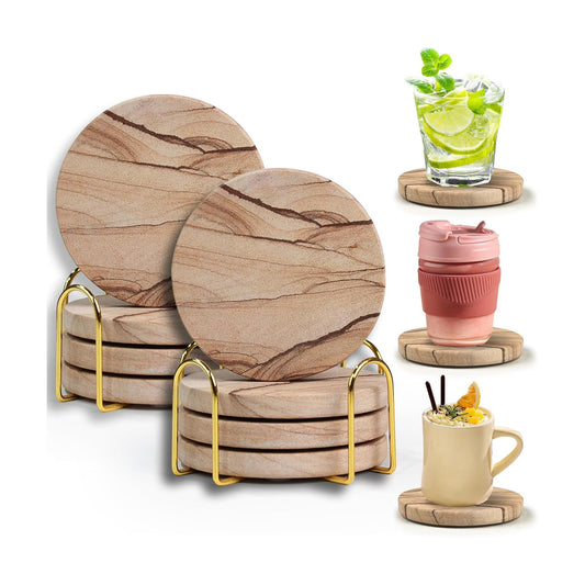 in Dia Drink Coasters / with Holder / Natural / 4 Inch / Set of 8