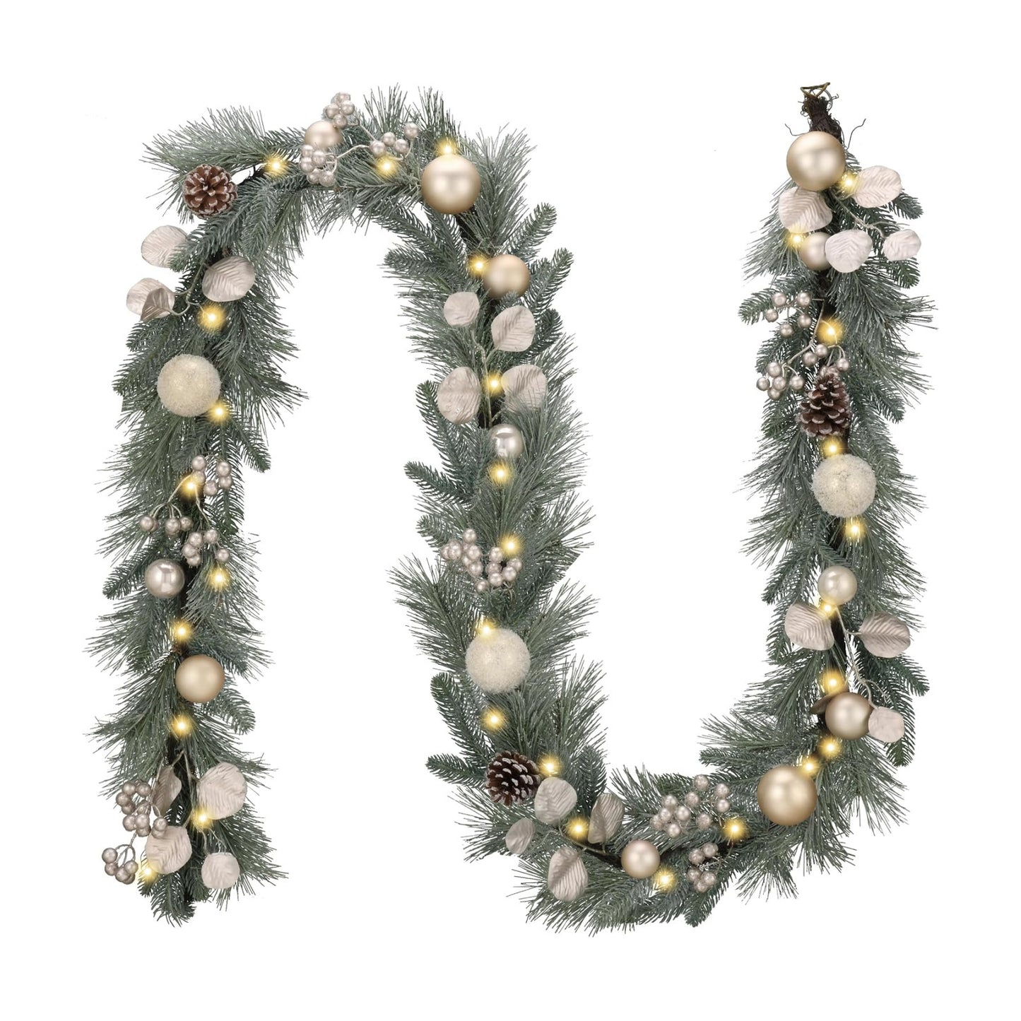 Valery Madelyn 9 Ft Pre-Lit Christmas Garland with Lights for Mantle, Lighted Outdoor Xmas Garland with Silvery White